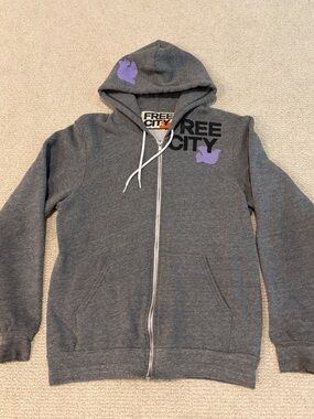 Freecity Dark Gray Zip Hoodie with Purple Duck Accents